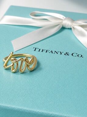Authentic Tiffany & Co 18k Yellow Gold Au750 ‘Love’ Ring Size 7